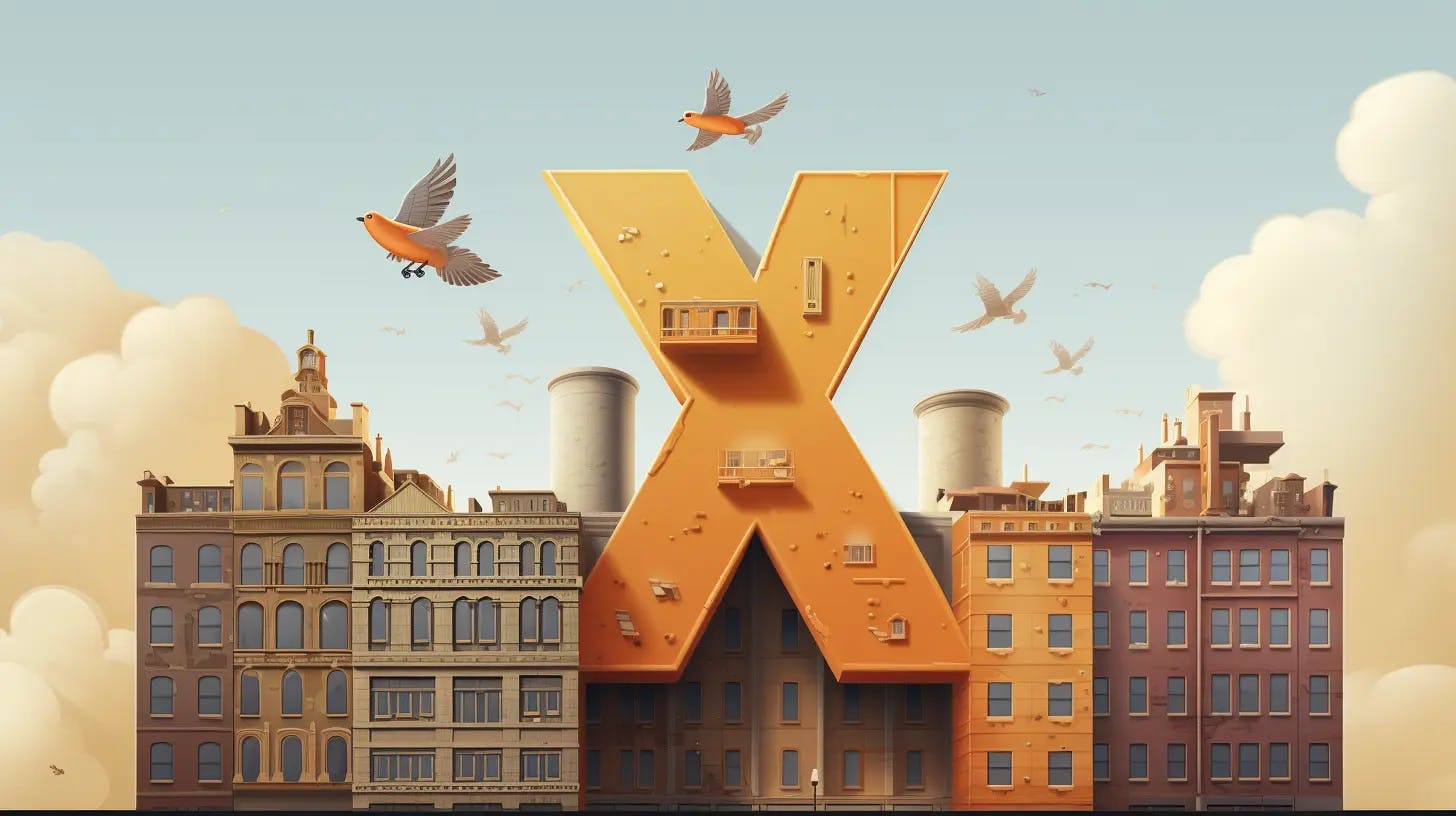 Un pájaro volando delante de un edificio con forma de X
